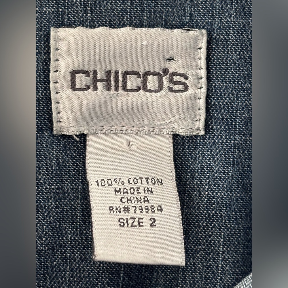 Chico’s denim Top tunic or dress with pleated front detailing Sz L washed denim - Picture 9 of 12